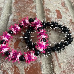 Plastic rubber bead elastic bracelets - set of 2
